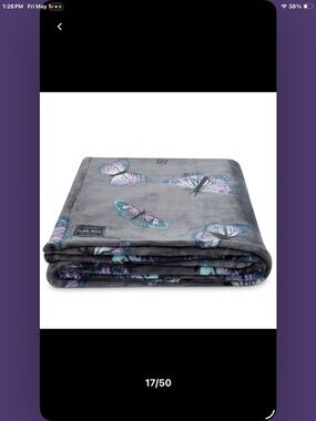 Lug Butterfly Grey Cuddle Throw- NWT